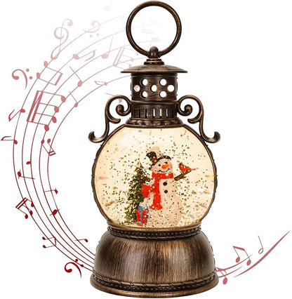 Christmas Snow Globe Glittering Christmas Music Box Snowman Christmas Trees with 8 Songs,Christmas Lantern for Indoor Holiday Party Gifts