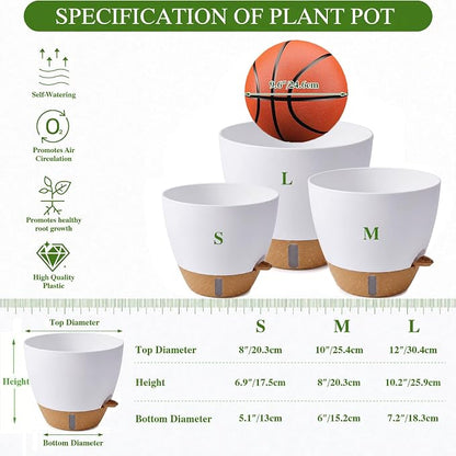 Ecolley Self-Watering Pots for Indoor Plants 3 Pack, 8/10/12 Inch Outdoor Planters with Water Level Indicator & Deep Reservoir, Decorative Flower Pots for Home Decor (White, 8+10+12 Inch) | Water Level Indicator, Deep Reservoir, Outdoor Planters, Decor...