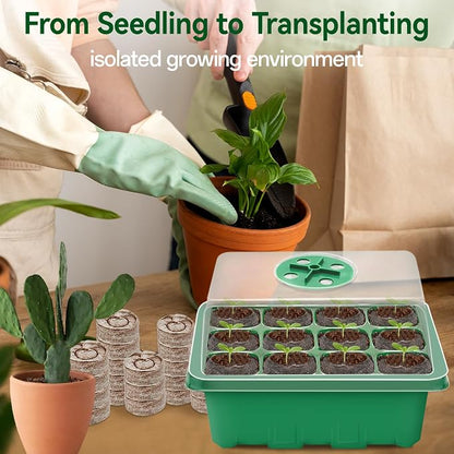 Halatool 8 Pack Seed Starter Tray with 100 PCS Peat Pellets, 96 Cells Green Seeding Starter Trays for Organic Seed Starter Soil Pods for Planting Vegetables Plants Flowers - Starting Seeds Kit