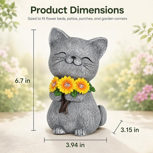 Solar Garden Statues Cat with Daisy and LED Lights Birthday Gifts for Women Mom Grandma Solar Outdoor Cat Decor for Outside,Outdoor Solar Lights for Yard, Garden and Patio, Unique Gift for Women