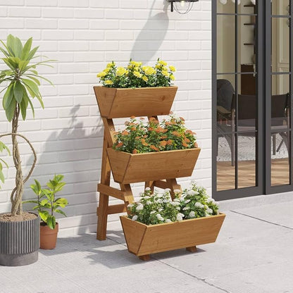 3-Tiers Wooden Raised Garden Bed Tiered Planter Box Flower Pots Vertical Garden Planter Wood Plant Stand for Vegetables Flowers Herbs for Patio, Balcony, Freestanding (Brown S)