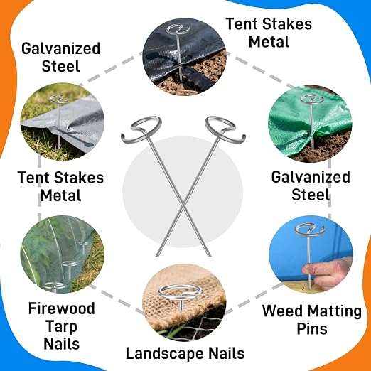 360 PCS Landscape Fabric Pins, 8 Gauge Galvanized Steel Garden Staples with 1.3 inch Larger Circle Top & Free Staple Puller - Heavy Duty Weed Barrier Pins (360 Pcs Galvanized Steel)