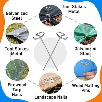 360 PCS Landscape Fabric Pins, 8 Gauge Galvanized Steel Garden Staples with 1.3 inch Larger Circle Top & Free Staple Puller - Heavy Duty Weed Barrier Pins (360 Pcs Galvanized Steel)