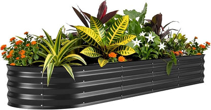 GarveeTech Oval Raised Garden Bed 8x4x1 ft - 0.6mm Thick Metal Raised Bed, Rust & Corrosion Resistant, Open Bottom for Drainage, Anti-Cut Strip Included, for Vegetables Flowers Planting, Black