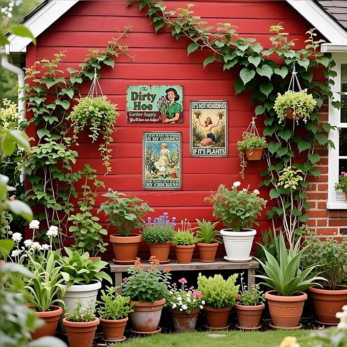 Funny Dirty Hoe Garden Supply Tulips Theme Metal Tin Sign Flowers Colorful Wall Art for Tulips Garden Art Wall Decor