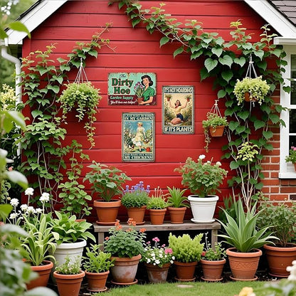 Funny Dirty Hoe Garden Supply Tulips Theme Metal Tin Sign Flowers Colorful Wall Art for Tulips Garden Art Wall Decor