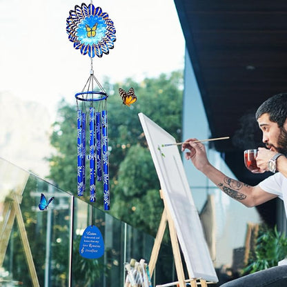 Memorial Wind Chimes with Animated Butterfly Wind Spinner, Wind Chime Outdoor Clearance, 33 inch Sympathy Windchimes, Outdoor Garden Decor & Heartfelt Gifting, Suitable as A Gift for Unisex