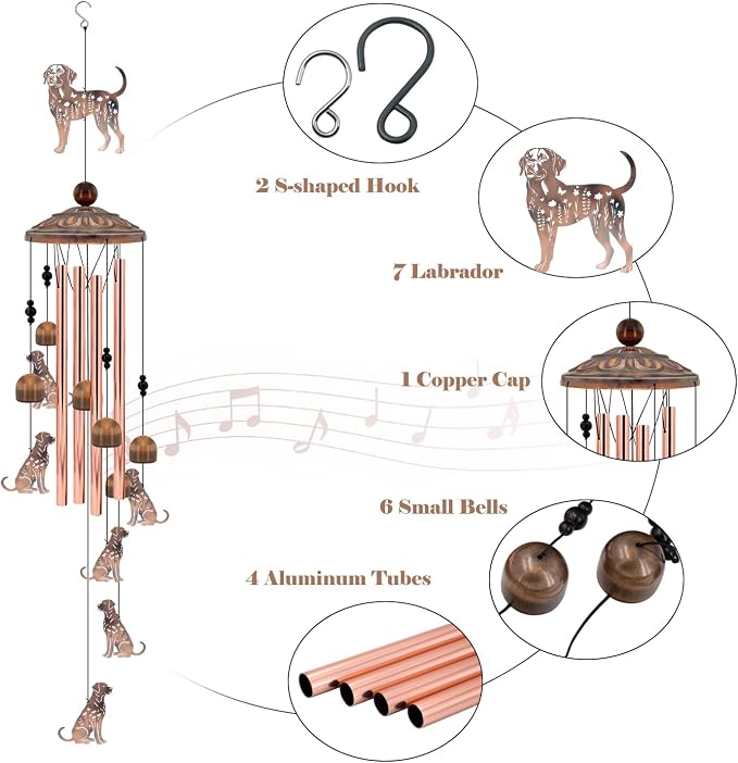 Labrador Wind Chimes for Outside, Labrador Windchimes Gifts for Grandma/Women Birthday Gifts,Outdoor/Indoor Metal Wind Chime for Garden,Home, Lawn, Porch, Yard (35")