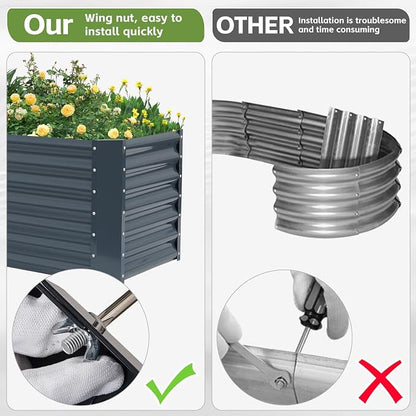 6x2x1.86ft Raised Garden Bed - Galvanized Deep Root Planter Boxes Outdoor with Wing Nuts and Safety Edges for Gardening Vegetables, Flowers, Herbs, Succulents - Gray