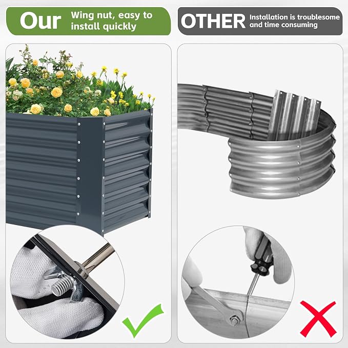 4x2x1.86ft (2 Pack) Raised Garden Bed - Galvanized Deep Root Planter Boxes Outdoor with Wing Nuts and Safety Edges for Gardening Vegetables, Flowers, Herbs, Succulents - Gray