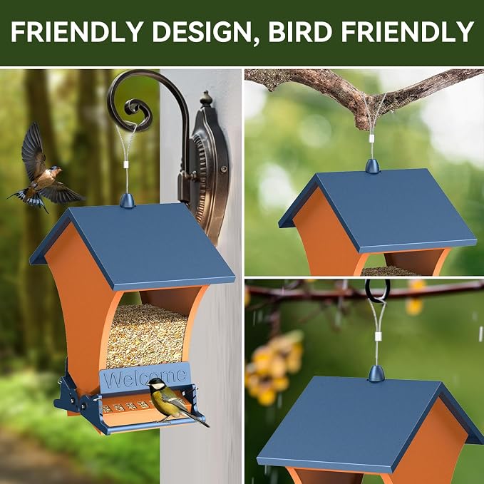 Wildpark Squirrel Proof Bird Feeders for Outdoors, 5LB Metal Hanging Feeders, Large Wild Feeders for Cardinals, Chickadees, Durable Backyard Feeders-One in Orange