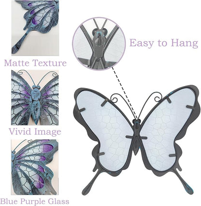 Hanging Purple Metal Butterfly Outdoor Decor Art, 11"×9.4" | Hanging glass & metal sculpture, indoor & outdoor decor, butterfly decoration for garden yard patio bathroom