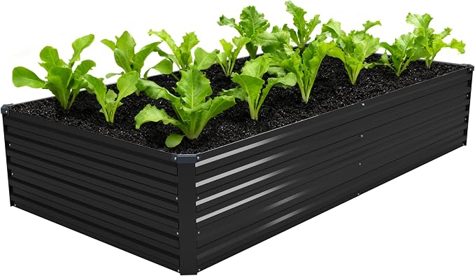 DIIYIV 8x4x1.5FT Galvanized Raised Garden Bed,Vegetable Boxes-Rectangle Metal Flower Box,Large Planter Raised Beds Outdoor Garden for Planting,Fruit,Herb-Black