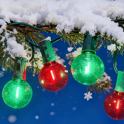 G40 LED Outdoor Christmas String Lights, 25FT Hanging Globe String Light | 25+2 Shatterproof Clear Red Green Lights, Connectable, Waterproof Patio Lights for Balcony Pergola Decor, Green Wire