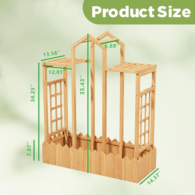 Raised Garden Bed with Trellis, Wood Elevated Planter Box with Trellis and Hanging Roof, Freestanding Outdoor Garden Planter for Flowers Herbs Climbing Vines