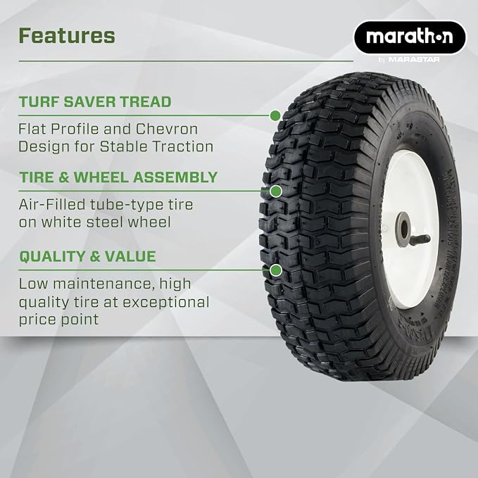 Marathon 20336 13x5.00-6" Pneumatic Tire and Wheel Assembly, Replacement Lawn Mower Tire