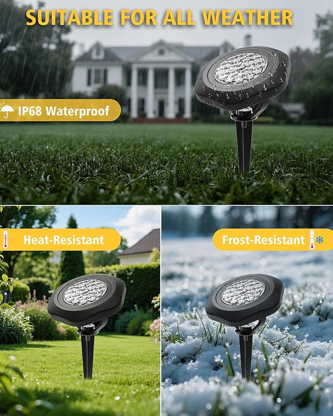 Solar Spot Lights Outdoor Waterproof IP68, 3000K Pond Lights | 3-in-1 LED Solar Landscape Lights, 2 Light Modes Path Lights for Underwater Pond Garden Yard Pathway