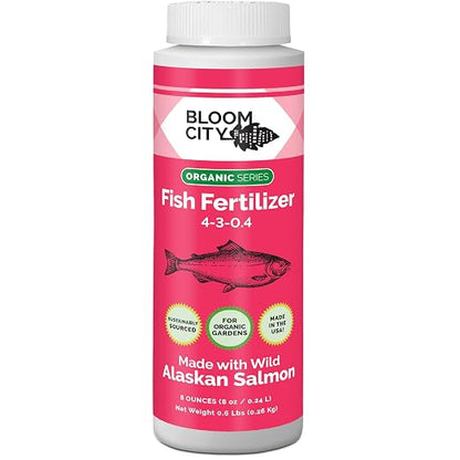 Organic Wild Fish Fertilizer and Plant Supplement, Great for Roots and Soil, Made from Sustainable Salmon, by Bloom City, 1/2 Pint (8 oz)