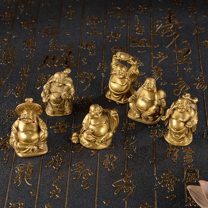 BRABUD Brass Laughing Buddha Figurines Lucky Happy Buddha Statue-2'' Set of 6 Gift