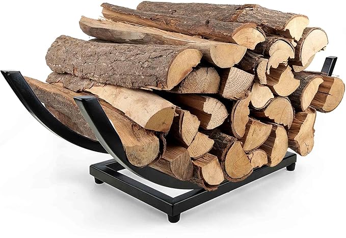 Curved Firewood Rack Holder Outdoor: 30 Inch Heavy-Duty Firewood Rack, Indoor/Outdoor Fireplace Log Holder - Rust-Resistant, Portable & Tool-Free Assembly