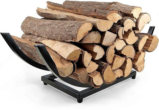 Curved Firewood Rack Holder Outdoor: 30 Inch Heavy-Duty Firewood Rack, Indoor/Outdoor Fireplace Log Holder - Rust-Resistant, Portable & Tool-Free Assembly