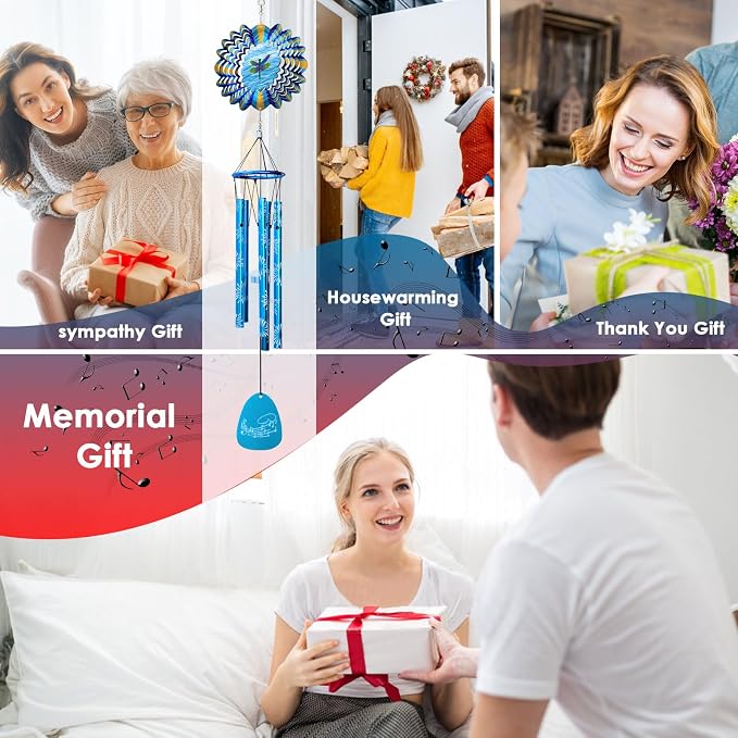 Wind Chimes Outdoor, Memorial Sympathy Wind Chime, 33" Unique Windchimes with Animated Dragonfly Spinner, Hanging Garden Decor Patio Decoration, Dragonfly Gifts for Women Men Mother Father