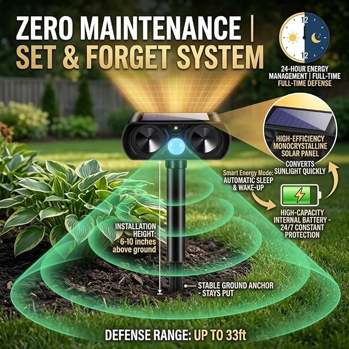 2026 2Pack Sonic Fortress Pro Deer Repellent Devices Solar Ultrasonic Animal Repellent with Motion Sensor,Squirrel Fortress Pro Raccoon Repellent to Scare Cat Skunk Rabbit Out of Plants Yard Garden