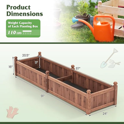 S AFSTAR Wooden Raised Garden Bed, 91"L x 24"W x 16"H Outdoor Rectangular Planter Box with Liner & 4-Corner Drainage Holes, Planter Container for Garden Patio, Raised Bed for Veggies Fruit Flower Herb