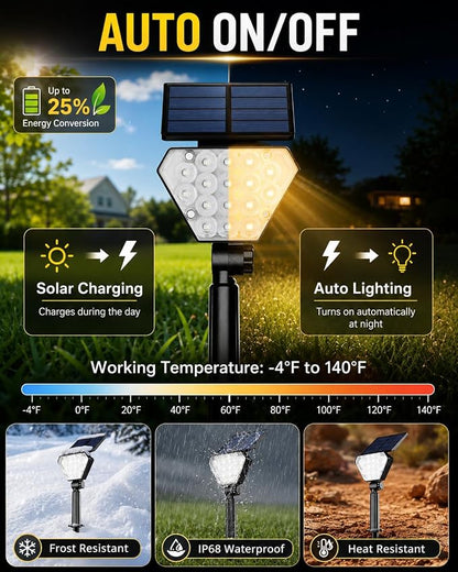 T-SUN Solar Lights Outdoor Waterproof IP65, 6Pack LED Solar Spot Lights Color Changing IP65 Waterproof Smart Auto On/Off for Outside Landscape Garden Yard Lawn Pathway Patio Driveway