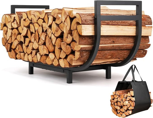 HIHADUUM 34in Firewood Rack Outdoor Indoor with Log Carrier Bag - Heavy Duty Firewood Holder Storage with 400lbs Load Capacity Durable Log Holder Keep Firewood Organized Space Saving
