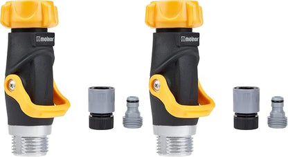 Melnor 65171AMZ Lever Flow Through Valve Connector Bundle, Yellow, Black, Grey, 1 Count (Pack of 2)