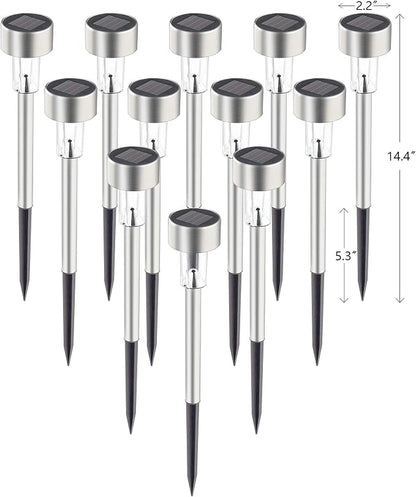 GIGALUMI Solar Pathway Lights, Stainless Steel IP44 Waterproof Auto On/Off Outdoor LED Solar Landscape Lights for Garden, Yard, Patio, Path and Walkway(12 Pack, Cold White)