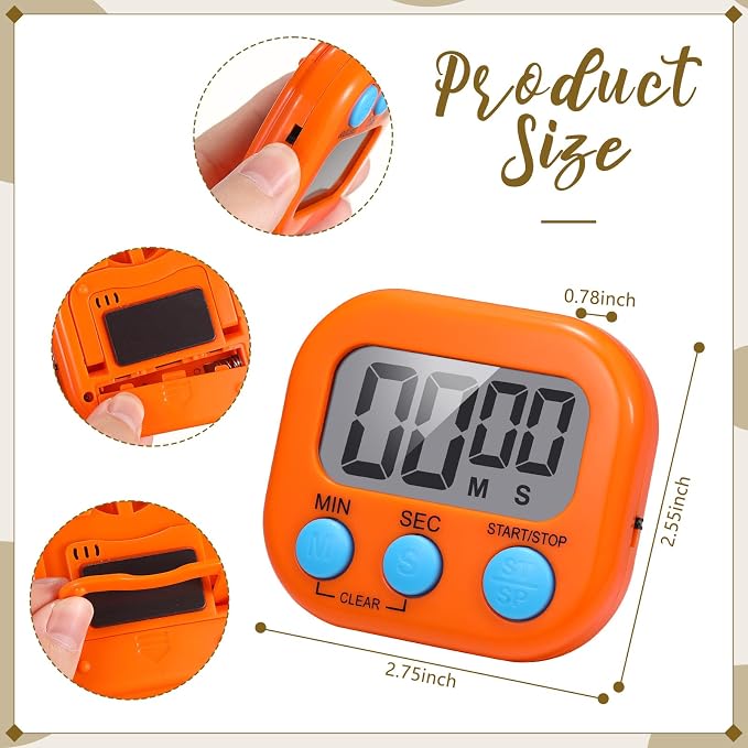 Flutesan 16 Pack Digital Classroom Timers with Lanyards - Color-Coded Countdown Timers for Teachers, Students, Kitchen Use, Back to School, Loud Alarm, Easy Operation(Black, White, Yellow, Orange)