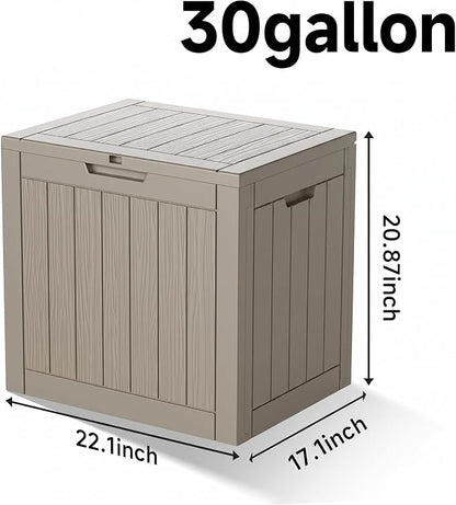 NicBex 30 Gallon Deck Box, Waterproof Resin Outdoor Storage Box Lockable for Patio Furniture, Fade Resistant Patio Side Table & Organizer for Garden Tools, Pool Floats, Outdoor Cushions, Light Coffee
