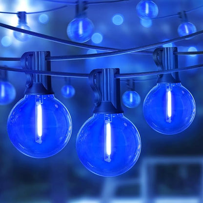 LAMPHOME LED Outdoor String Light, 26Feet Patio Lights with12+1Edison Shatterproof Bulbs(1Spare), UL Waterproof Outside Lights connectable Dimmable for Backyard Porch Decor,Blue