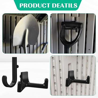 20 Pcs Storage Shed Tool Hooks Black Tool Hanger Compatible with Suncast Shed Accessories for Hanging Storage Shelves Organizer Accessories Parts Replacement Screws Brackets Ladders(J/v)