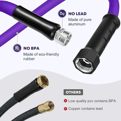Kohree 25FT RV Water Hose with Storage Bag, 5/8'' Premium Drinking Water Hose, Leak-free, No Odor, Anti-Kink and Flexible Garden Hose for RV, Camper, Truck, Car - Purple