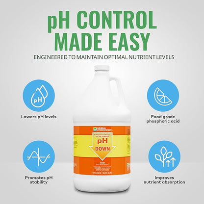 General Hydroponics pH Down Liquid Premium Buffering For pH Stability, 1-Gallon