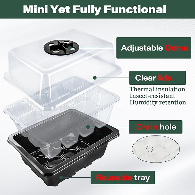 ZeeDix 2 Set Seed Starter Tray Kits with Soil, 2 Pack Seed Trays with 30 Pack Coco Coir Pellets, Adjustable Humidity Germination Tray with Dome Lids for Indoor Plants, Greenhouse for Vegetables Garden