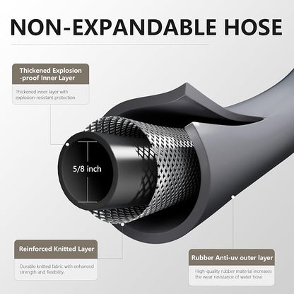 Garden Hose 5/8" x 5ft Brass Rubber Heavy Duty Water Hose 600 PSI Burst Pressure, Durable Flexible Hose for Yard, Car Wash, Pets Gray