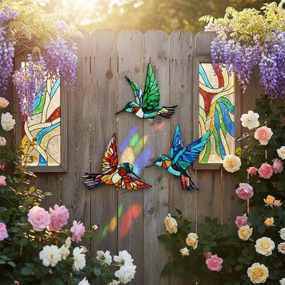 VEWOSTAR 3 Pcs Metal Hummingbird Wall Art, 3D Colorful Birds Outdoor Fence Wall Art Decor, Holiday Theme Garden Decor,Metal Bird Wall Decor for Modern Farmhouse Rustic Home