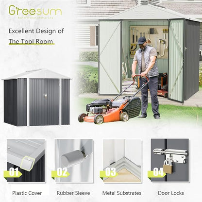 Greesum 6x4FT Outdoor Storage Shed, Utility Tool Shed Metal Storage Garden Shed with Door & Lock for Patio Storage, Gray