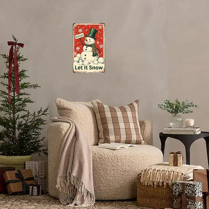 Snowman Tin Sign Vintage Winter Sign Snowflakes Snowballs Aluminum Metal Sign for Home Bar Outdoor Yard Kitchen Farmhouse 12×8 Inch
