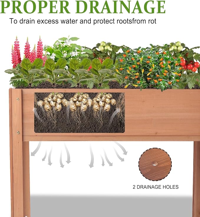 Raised Garden Bed with Legs, 40x20x31 in Planter Boxes Outdoor, Elevated Wooden Planter Box Standing Growing Bed for Gardening, Backyard, Patio and Balcony (Coffee, 40x20x31)
