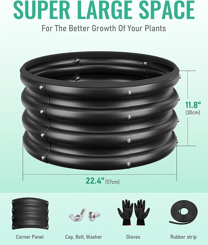 ZXZYHFTY Raised Garden Bed, 0.6 mm Galvanized Steel Round Planter Box with Open Bottom, Metal Raised Garden Bed for Vegetables Flowers Herbs Mailbox Planter Accent, 2 x 2 x 1 FT, 1 Pack Black
