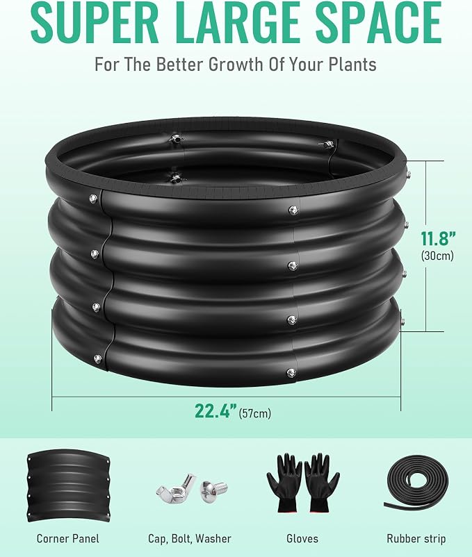 ZXZYHFTY Raised Garden Bed, 0.6 mm Galvanized Steel Round Planter Box with Open Bottom, Metal Raised Garden Bed for Vegetables Flowers Herbs Mailbox Planter Accent, 2 x 2 x 1 FT, 3 Pack Black