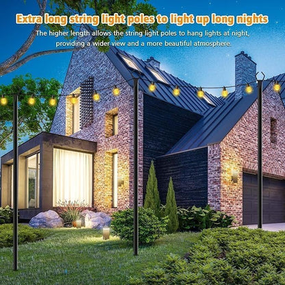 LETIANPAI 10Ft String Light Poles 2 Pack,Light Poles for Outside Lights,Outdoor with Fence Brackets Hanging Lights,Metal Stand Deck Patio Backyard