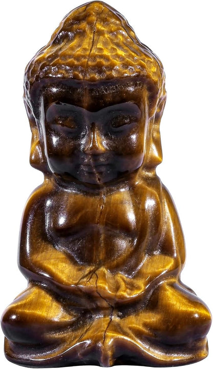 Pocket Stone Baby Buddha Crystal Statue for Home Decoration, Natural Crystal Zen Garden Spiritual Feng Shui Figurine for Religious Decor, Tiger's Eye Stone