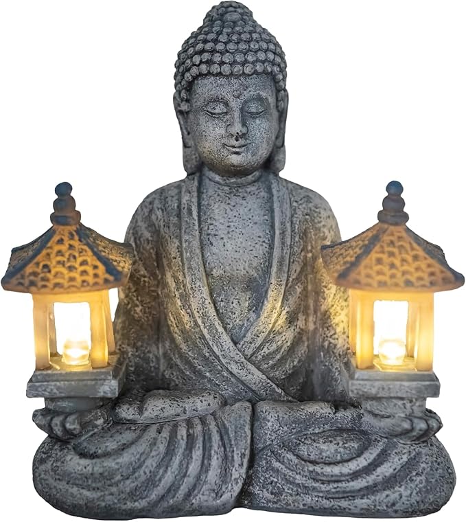 Buddha Statue for Home and Outdoor Decor Solar Powered Flickering LED,Garden Light,Courtyard Zen Meditation Spiritual Room Decor- Buddha Decor Outdoor-Ideas Gifts for Women, Mom