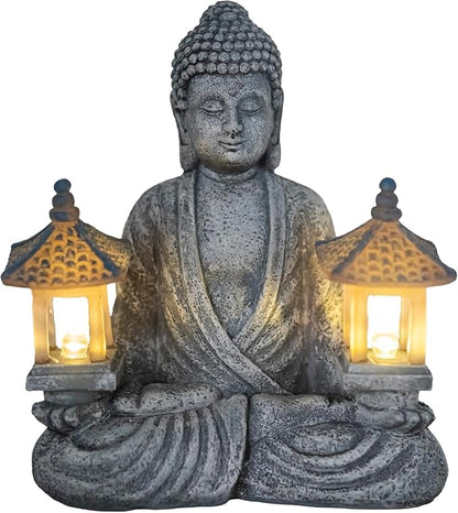 Buddha Statue for Home and Outdoor Decor Solar Powered Flickering LED,Garden Light,Courtyard Zen Meditation Spiritual Room Decor- Buddha Decor Outdoor-Ideas Gifts for Women, Mom
